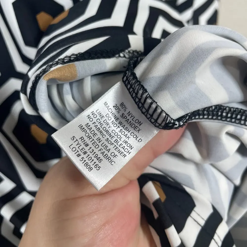 Jude Connally Small Geo Honeycomb Shift Dress Black White Crew Neck Long Sleeves - Picture 5 of 7